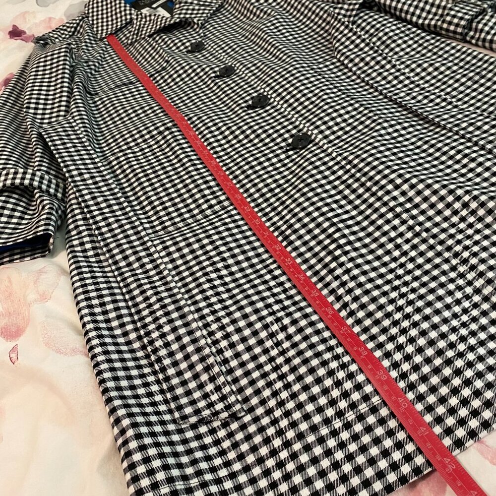 Badgley Mischka Plaid Trench Coat with Satin Blue Lining - Picture 14 of 17